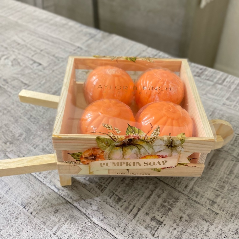 Taylor & Finch Australia Round Pumpkin Bar Soaps in a Wheelbarrow